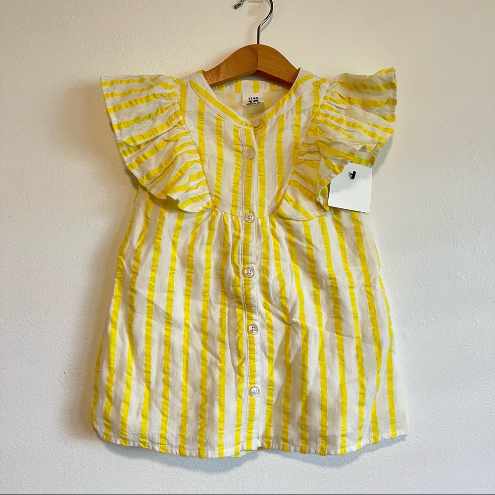 NWT Stem 18 Month Button Front Yellow and White Stripe Dress | 100% Cott…